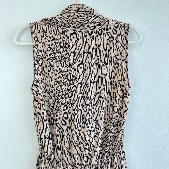 Parker Women’s XS Wrap Surplice Leopard Print Midi Dress Sleeveless 100% Silk - Picture 7 of 12